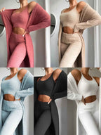 Ensemble Loungewear 3 Pièces Polaire Femme – Cardigan + Top + Pantalon