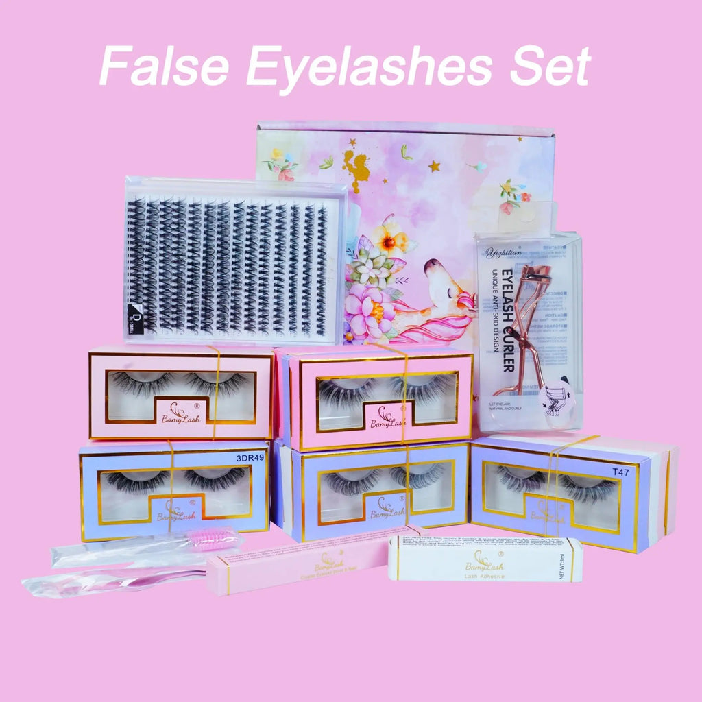 20 Pairs Medium Lashes & 1 Set 30 P Cluster Lashes & 1 Count Lash Adhesive & 1 Count Bond & Seal & 1 Count Applicator & 5 Counts Lash Brush & 1 Count Eyelash Curler, Summer Makeup, Eyelash Extensions Set, Diy False Eyelashes