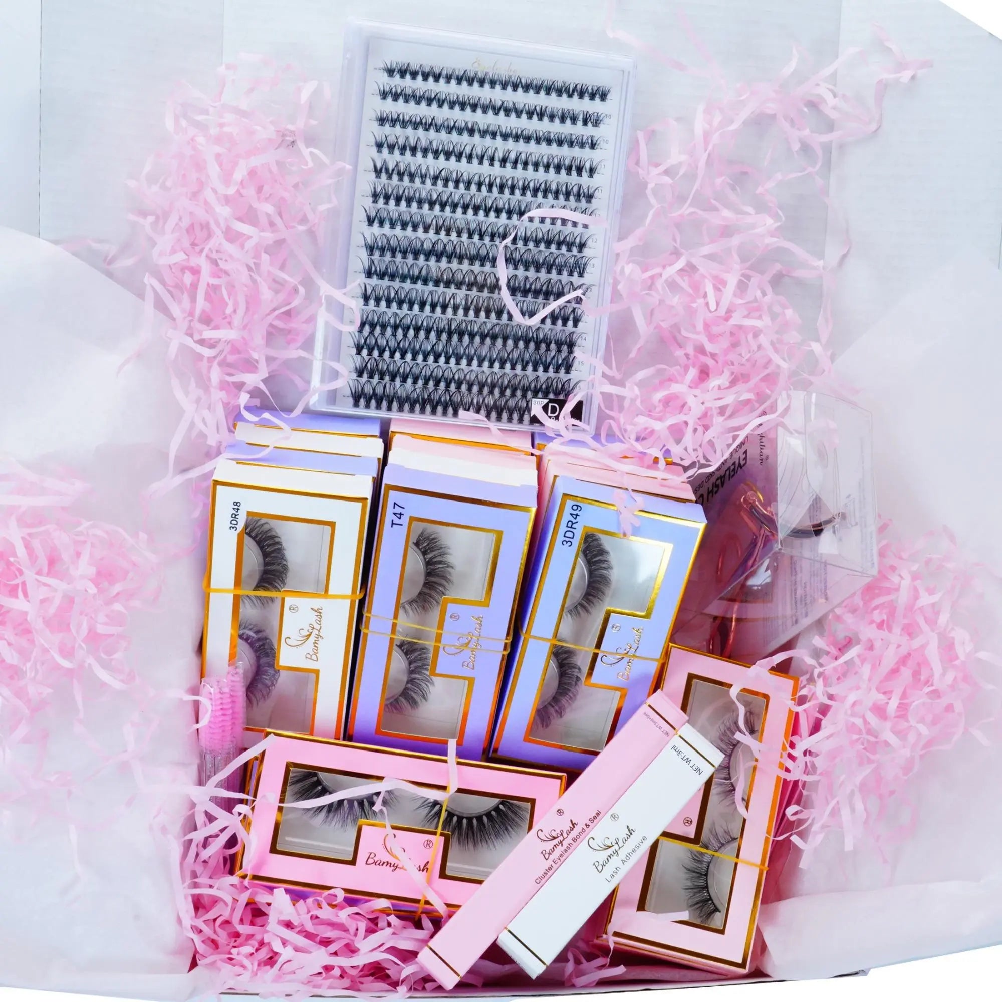 20 Pairs Medium Lashes & 1 Set 30 P Cluster Lashes & 1 Count Lash Adhesive & 1 Count Bond & Seal & 1 Count Applicator & 5 Counts Lash Brush & 1 Count Eyelash Curler, Summer Makeup, Eyelash Extensions Set, Diy False Eyelashes