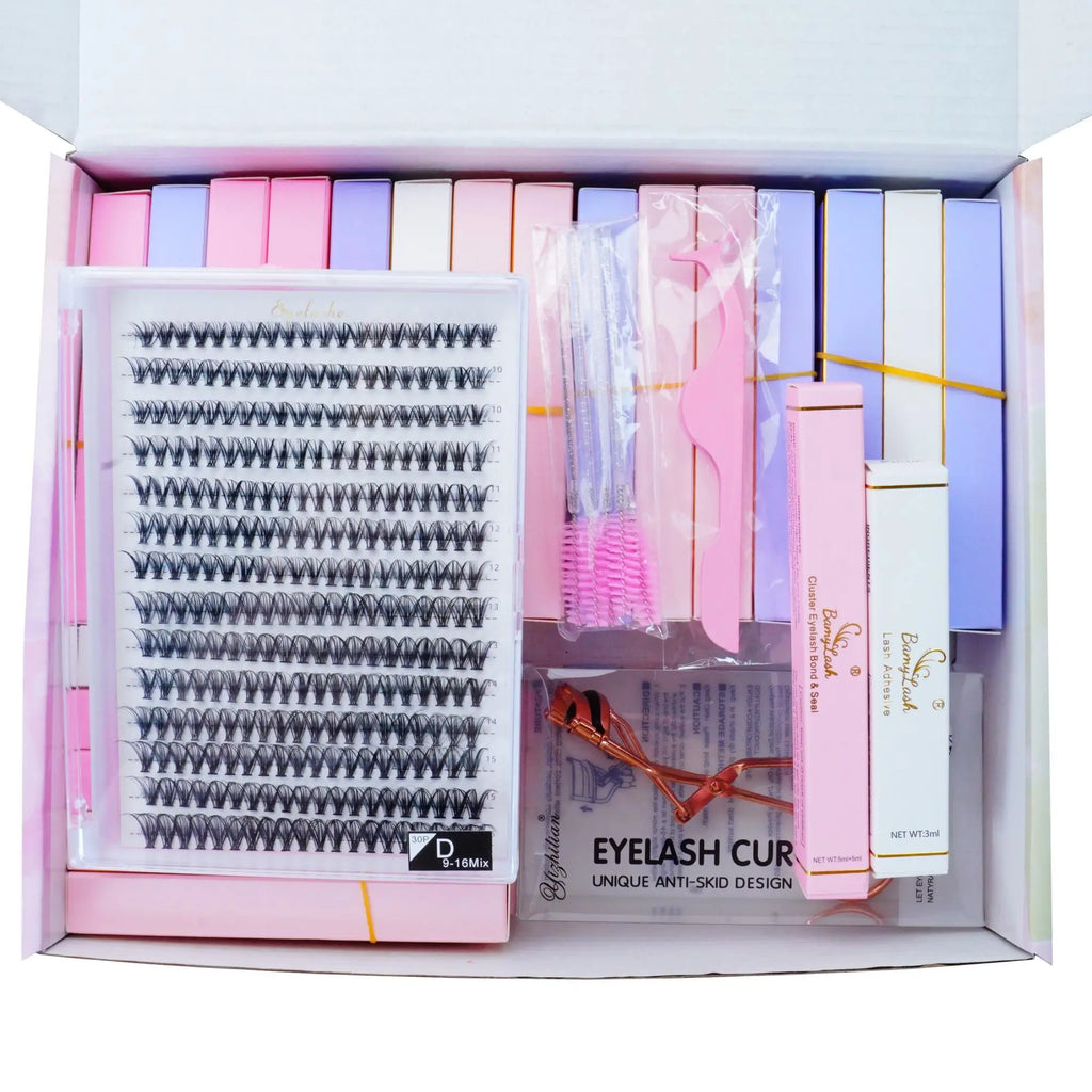 20 Pairs Medium Lashes & 1 Set 30 P Cluster Lashes & 1 Count Lash Adhesive & 1 Count Bond & Seal & 1 Count Applicator & 5 Counts Lash Brush & 1 Count Eyelash Curler, Summer Makeup, Eyelash Extensions Set, Diy False Eyelashes