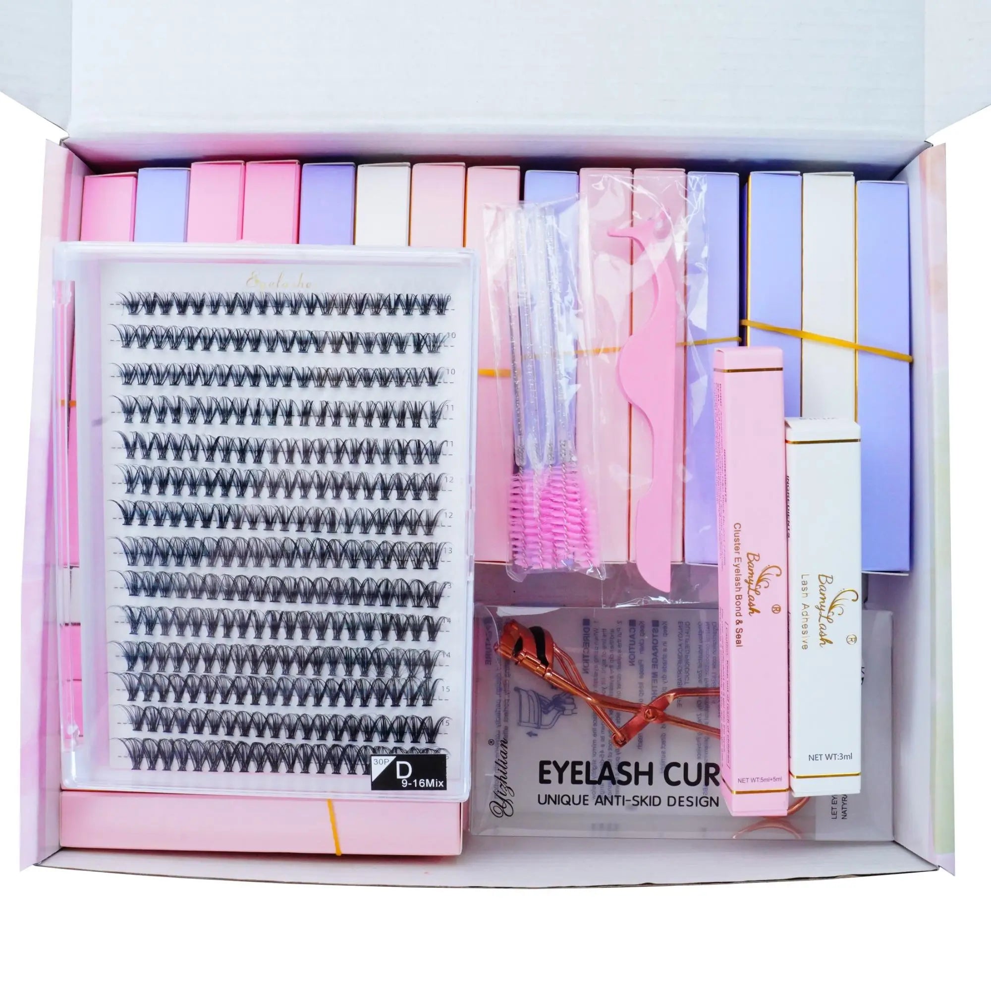 20 Pairs Medium Lashes & 1 Set 30 P Cluster Lashes & 1 Count Lash Adhesive & 1 Count Bond & Seal & 1 Count Applicator & 5 Counts Lash Brush & 1 Count Eyelash Curler, Summer Makeup, Eyelash Extensions Set, Diy False Eyelashes