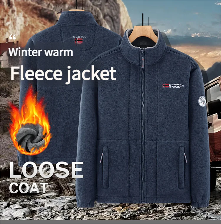 Thickened Fleece Double-sided Fleece Jacket for Men Casual Loose Autumn Winter Warm Clothing Norway Single Imported Sweatshirt