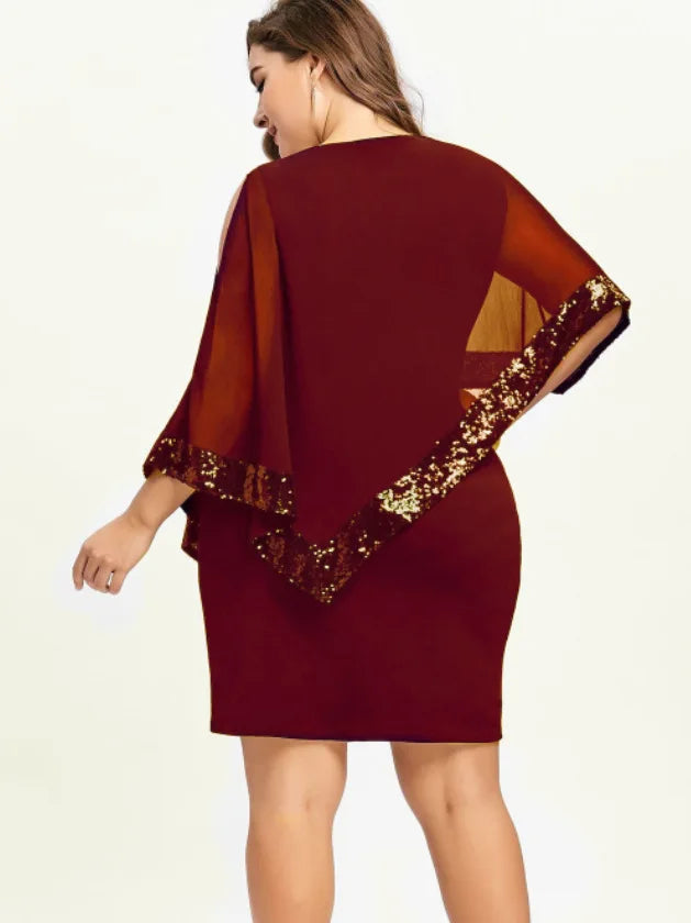 Plus Size Summer Dress Women Sexy Cold Shoulder Overlay Asymmetric Chiffon Strapless Sequins Dresses Evening Party Dress 5XL