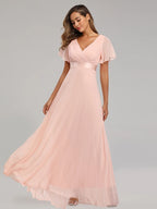Evening Dresses XUCTHHC Elegant V-Neck Ruffles Chiffon Formal Evening