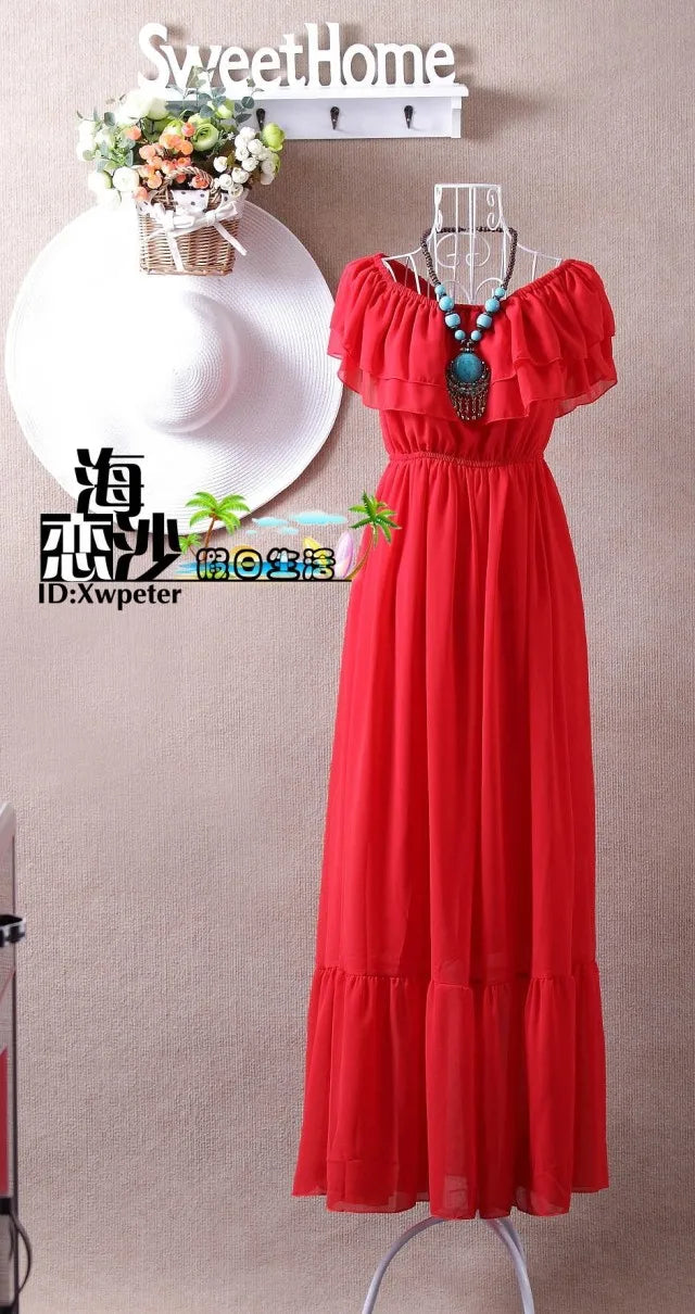 2024 Summer ruffle bohemia chiffon dress vestidos femininos tropical girl long dress vestidos robe femme