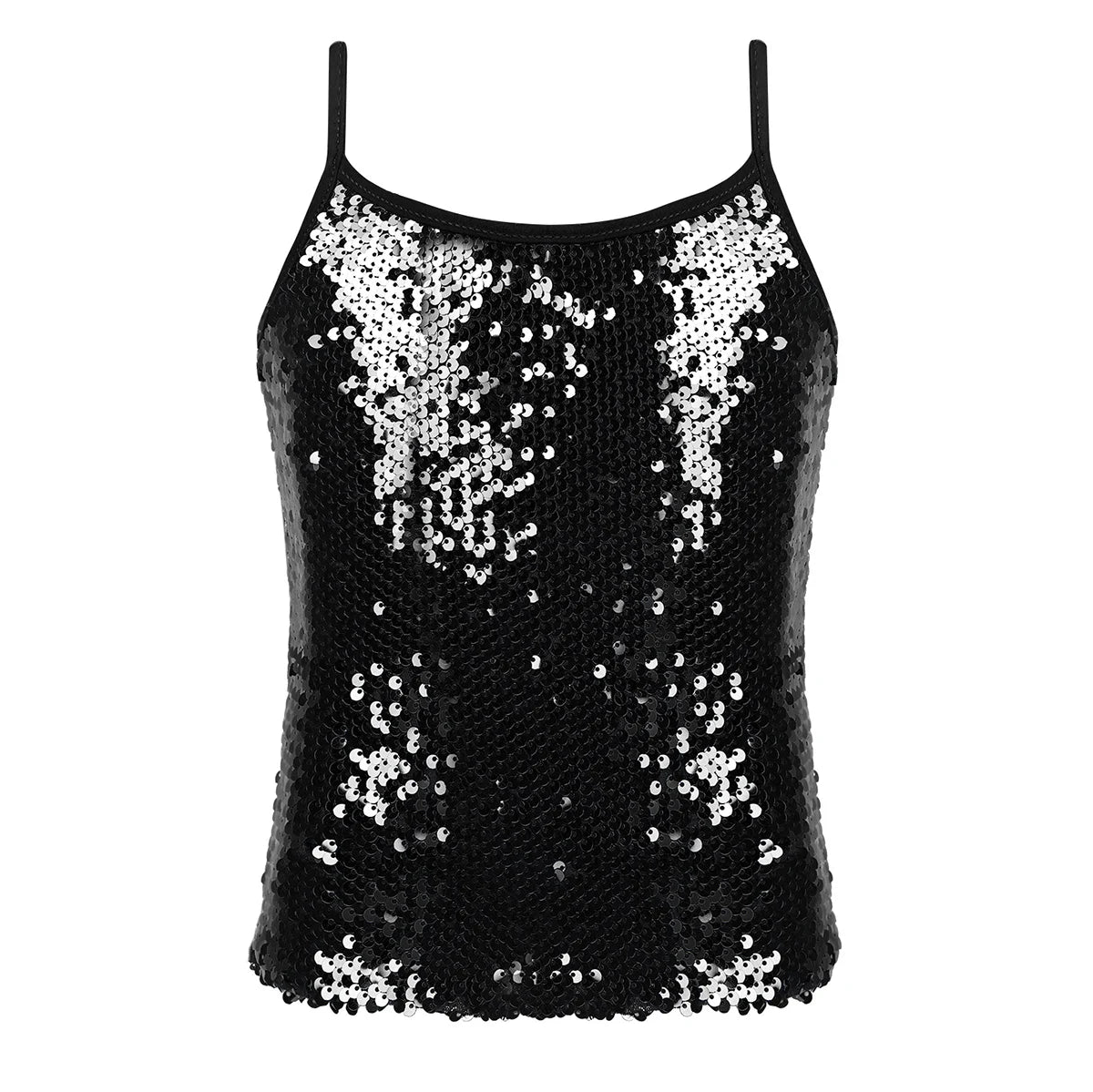 Kids Girls Shiny Sequined Tops Vest Jazz Dance Camisole Tanks Top for Ballet Dancing Stage Performance Girls Clothing Streetwear