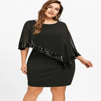 Plus Size Summer Dress Women Sexy Cold Shoulder Overlay Asymmetric Chiffon Strapless Sequins Dresses Evening Party Dress 5XL