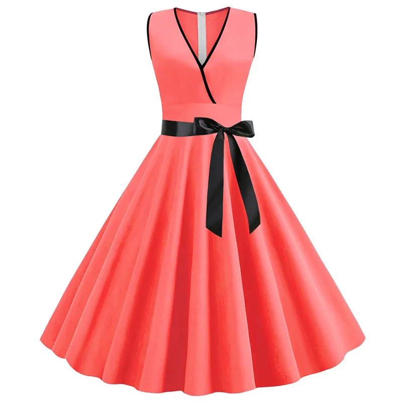 Robe vintage femme à pois – Coupe A-line sans manches