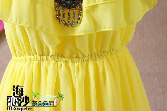 2024 Summer ruffle bohemia chiffon dress vestidos femininos tropical girl long dress vestidos robe femme