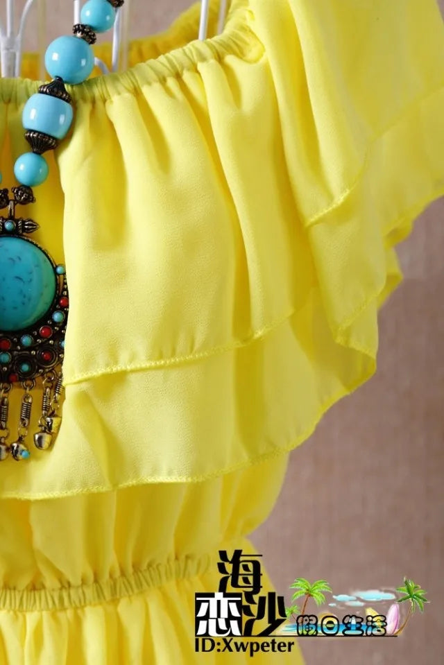 2024 Summer ruffle bohemia chiffon dress vestidos femininos tropical girl long dress vestidos robe femme