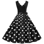 Women Dot Print Dress Summer Sexy V-neck Sleeveless Elegant Vintgae Party Dress Vestidos  S~3XL Robe Femme