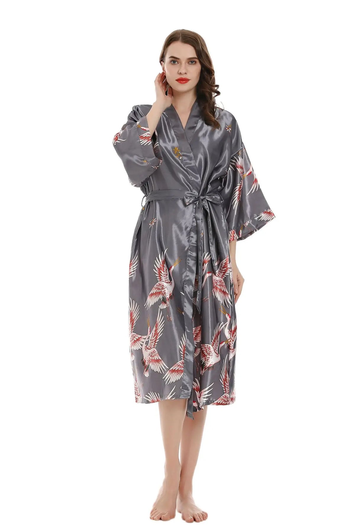Robe de chambre femme mi-longue – Satin à poches