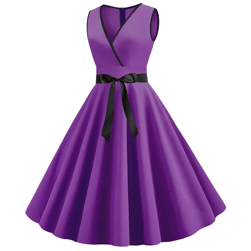 Robe vintage femme à pois – Coupe A-line sans manches