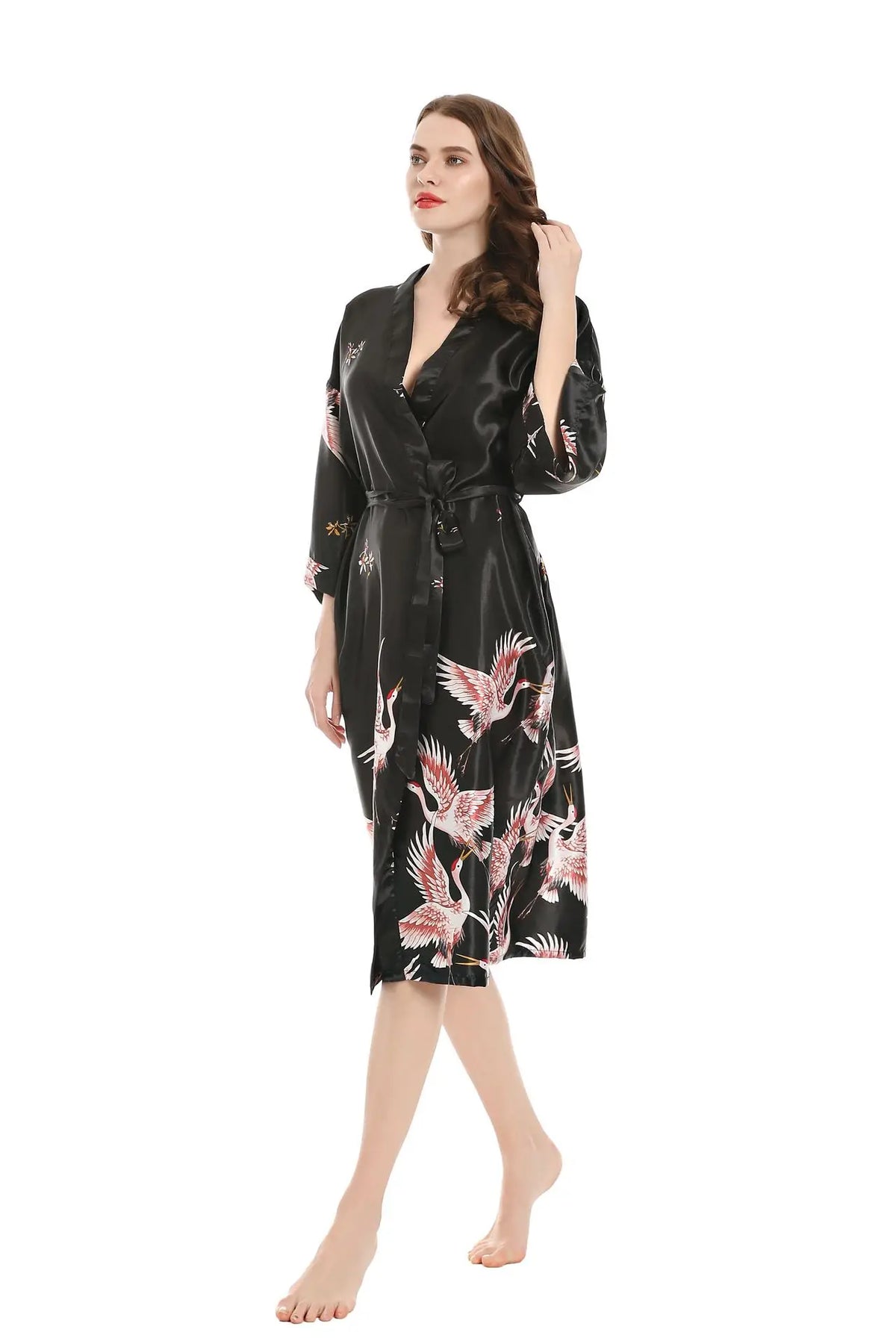 Robe de chambre femme mi-longue – Satin à poches