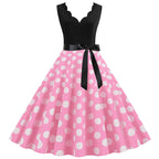 Women Dot Print Dress Summer Sexy V-neck Sleeveless Elegant Vintgae Party Dress Vestidos  S~3XL Robe Femme