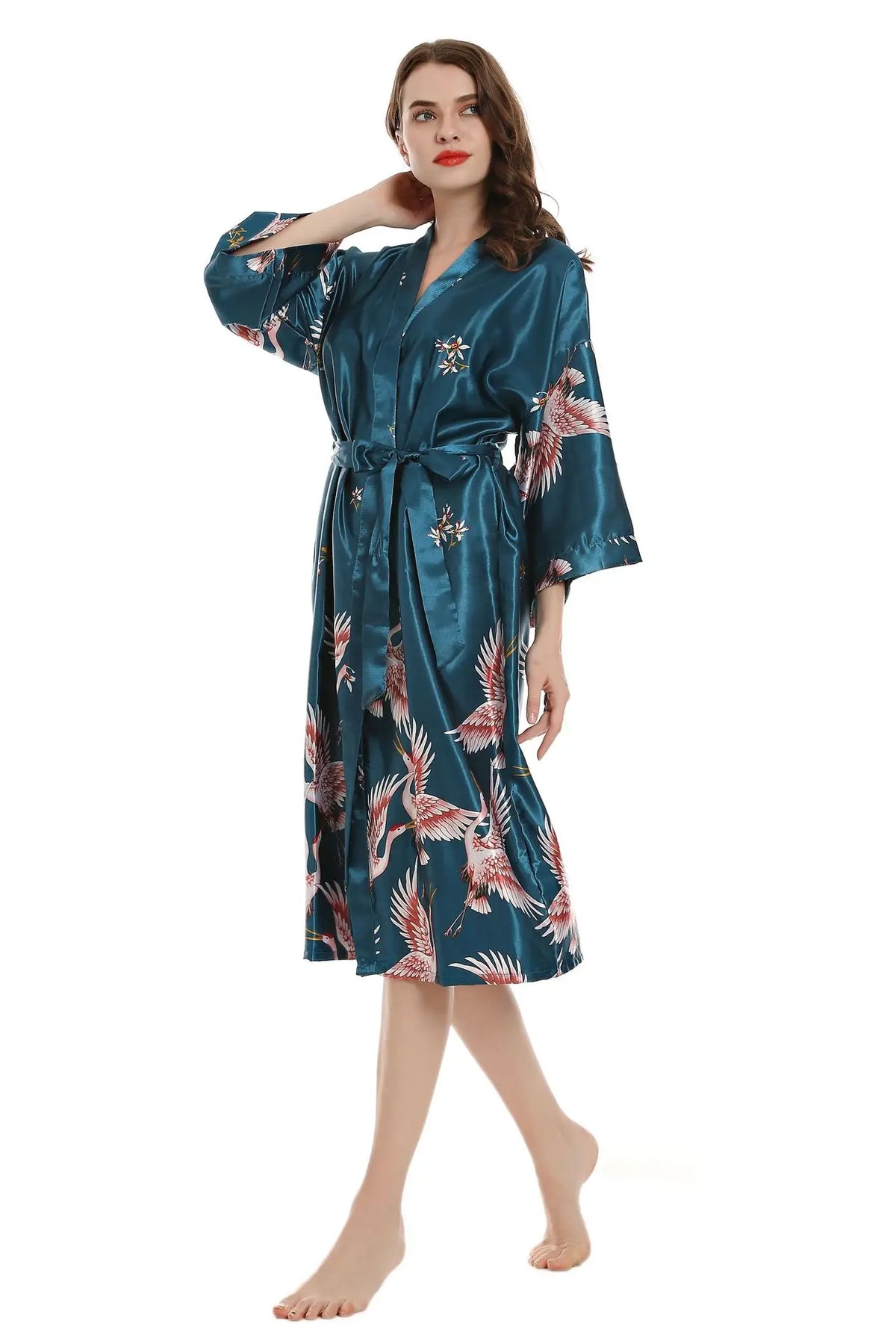 Robe de chambre femme mi-longue – Satin à poches