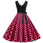Women Dot Print Dress Summer Sexy V-neck Sleeveless Elegant Vintgae Party Dress Vestidos  S~3XL Robe Femme
