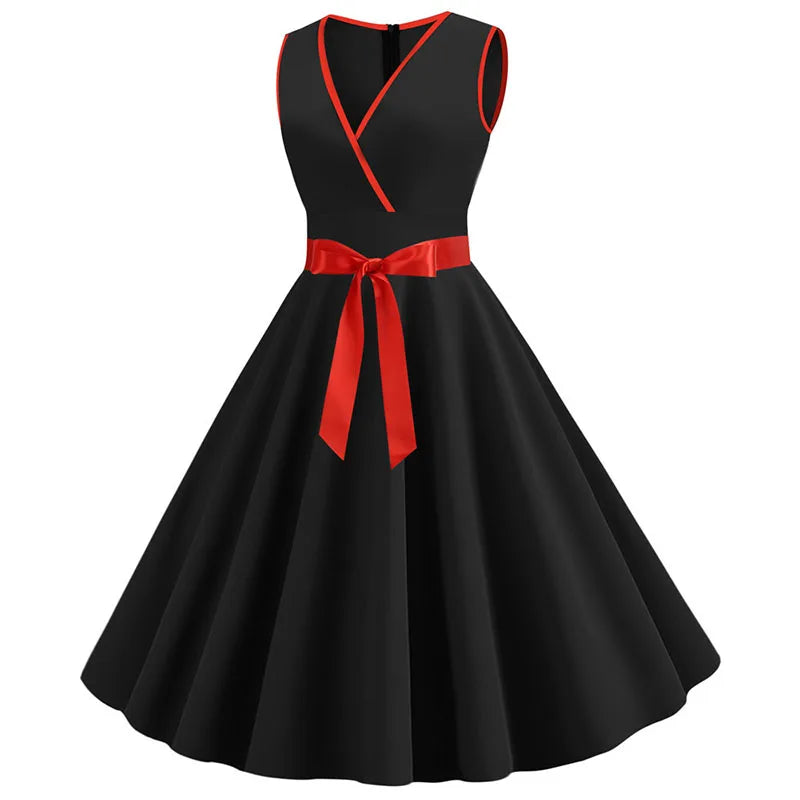 Robe vintage femme à pois – Coupe A-line sans manches