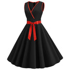 Robe rétro femme à pois – Col V et jupe évasée