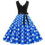 Women Dot Print Dress Summer Sexy V-neck Sleeveless Elegant Vintgae Party Dress Vestidos  S~3XL Robe Femme