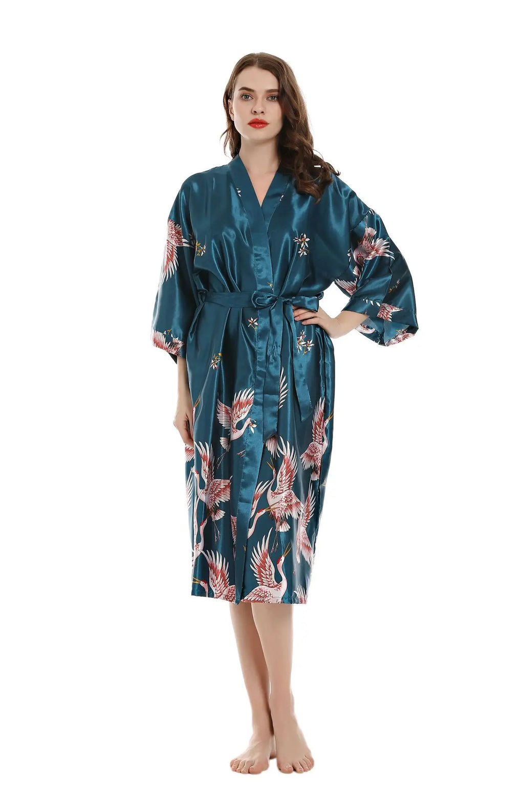Robe de chambre femme mi-longue – Satin à poches
