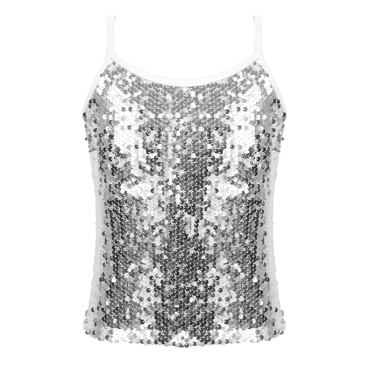 Kids Girls Shiny Sequined Tops Vest Jazz Dance Camisole Tanks Top for Ballet Dancing Stage Performance Girls Clothing Streetwear