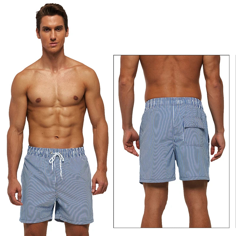 ESCATCH Fast Dry Men's Board Shorts Vertical Stripe New Arrival 2026 Summer Beach Surfing Breathable Mesh Liner Plus Size Shorts