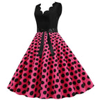Women Dot Print Dress Summer Sexy V-neck Sleeveless Elegant Vintgae Party Dress Vestidos  S~3XL Robe Femme