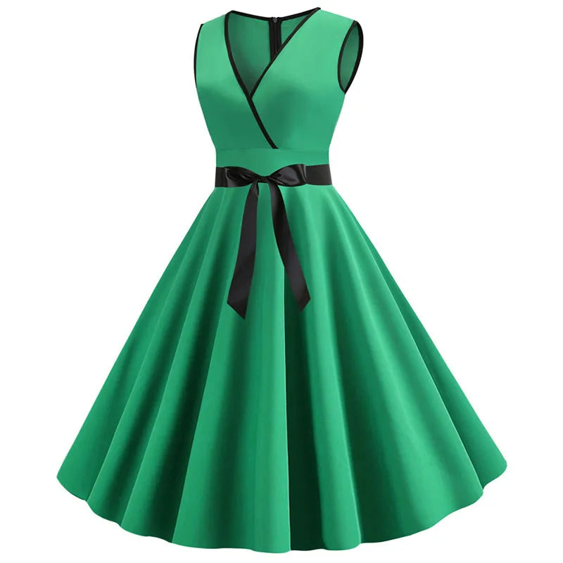 Robe vintage femme à pois – Coupe A-line sans manches