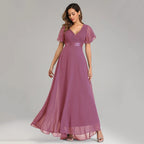 Evening Dresses XUCTHHC Elegant V-Neck Ruffles Chiffon Formal Evening