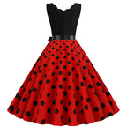 Women Dot Print Dress Summer Sexy V-neck Sleeveless Elegant Vintgae Party Dress Vestidos  S~3XL Robe Femme