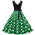 Women Dot Print Dress Summer Sexy V-neck Sleeveless Elegant Vintgae Party Dress Vestidos  S~3XL Robe Femme