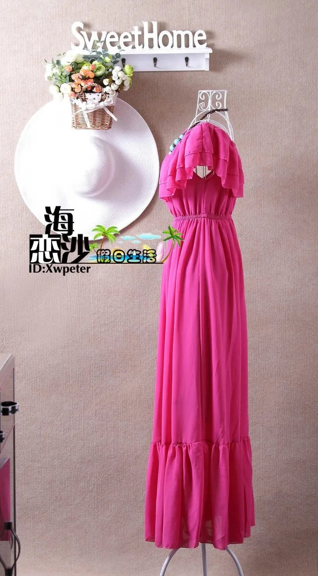 2024 Summer ruffle bohemia chiffon dress vestidos femininos tropical girl long dress vestidos robe femme