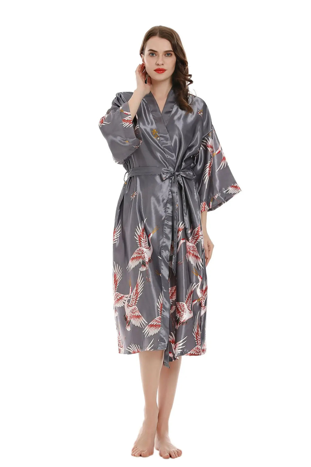 Robe de chambre femme mi-longue – Satin à poches