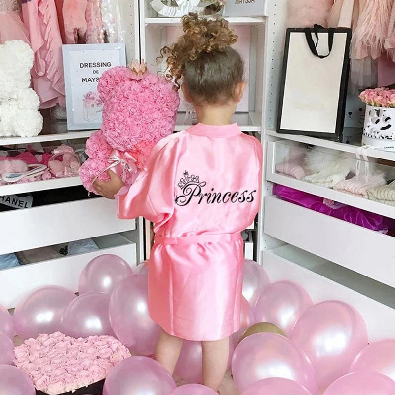 2-7Y 2021 New Spring Bathrobe For Children Girls Pink Color Long Sleeves Smooth Fabric PrincessPrint Fashion Girl Clothes