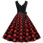 Women Dot Print Dress Summer Sexy V-neck Sleeveless Elegant Vintgae Party Dress Vestidos  S~3XL Robe Femme