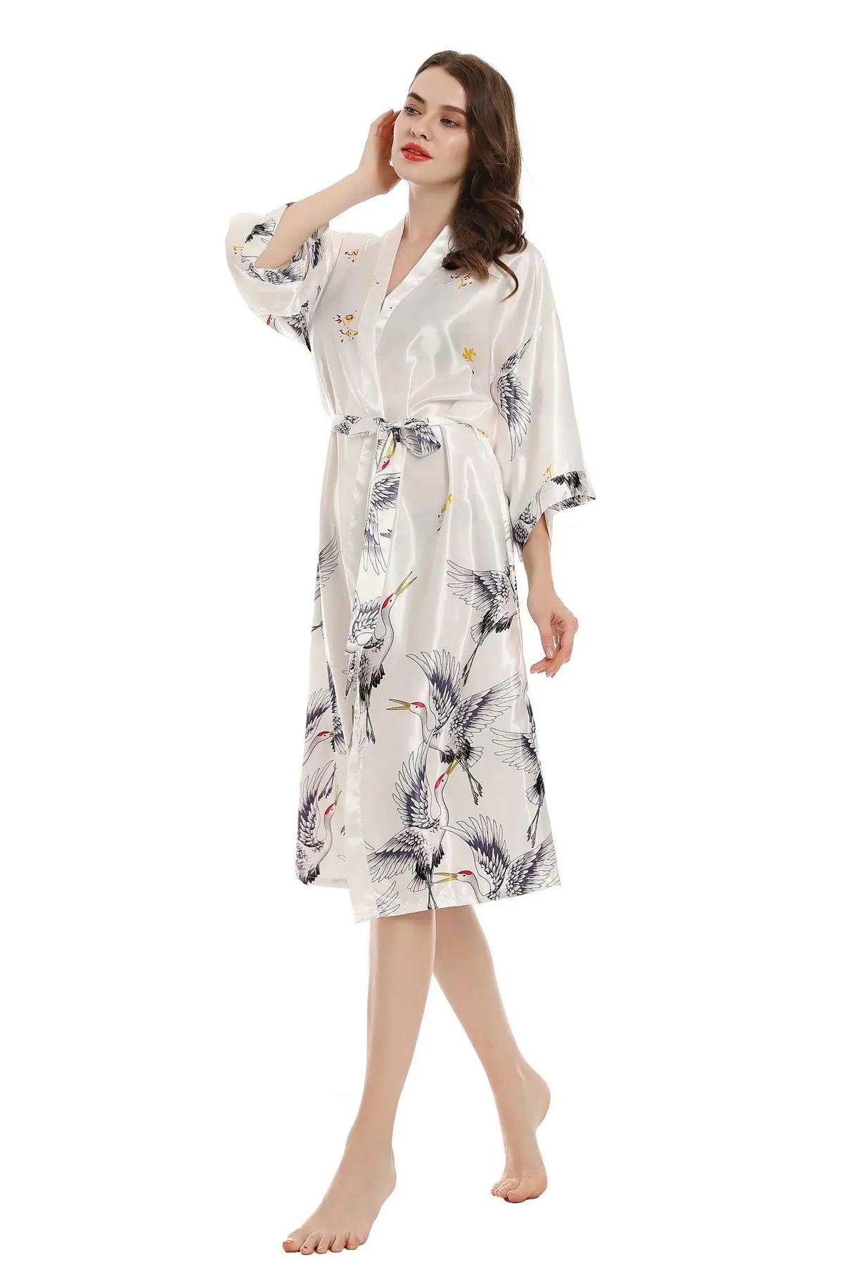 Robe de chambre femme mi-longue – Satin à poches