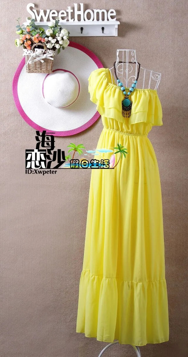 2024 Summer ruffle bohemia chiffon dress vestidos femininos tropical girl long dress vestidos robe femme