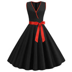 Robe rétro femme à pois – Col V et jupe évasée