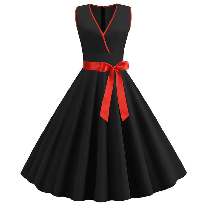 Robe vintage femme à pois – Coupe A-line sans manches