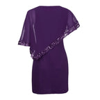 Plus Size Summer Dress Women Sexy Cold Shoulder Overlay Asymmetric Chiffon Strapless Sequins Dresses Evening Party Dress 5XL