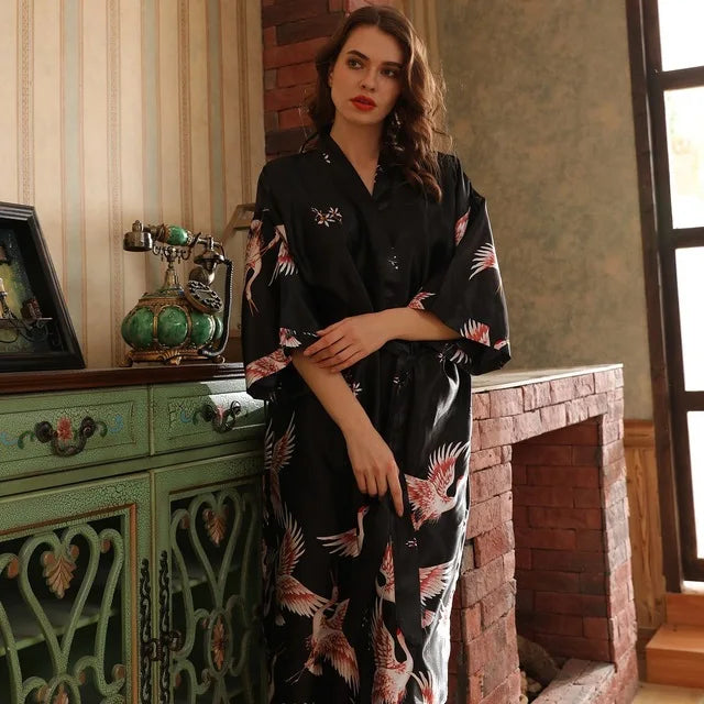 Robe de chambre femme mi-longue – Satin à poches