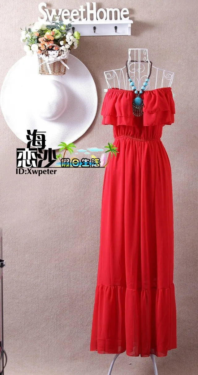 2024 Summer ruffle bohemia chiffon dress vestidos femininos tropical girl long dress vestidos robe femme