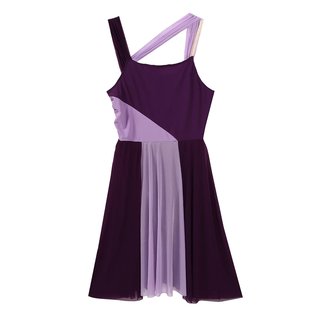 Women Ballet Dance Dress Adult Modern Contemporary Lyrical Dance Costumes Sleeveless Color Block Gymnastics Leotard Dancewear