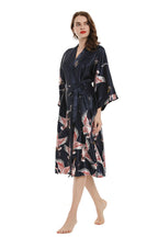 Robe de chambre femme satinée – Imprimé oiseaux