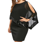 Plus Size Summer Dress Women Sexy Cold Shoulder Overlay Asymmetric Chiffon Strapless Sequins Dresses Evening Party Dress 5XL