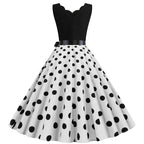 Women Dot Print Dress Summer Sexy V-neck Sleeveless Elegant Vintgae Party Dress Vestidos  S~3XL Robe Femme