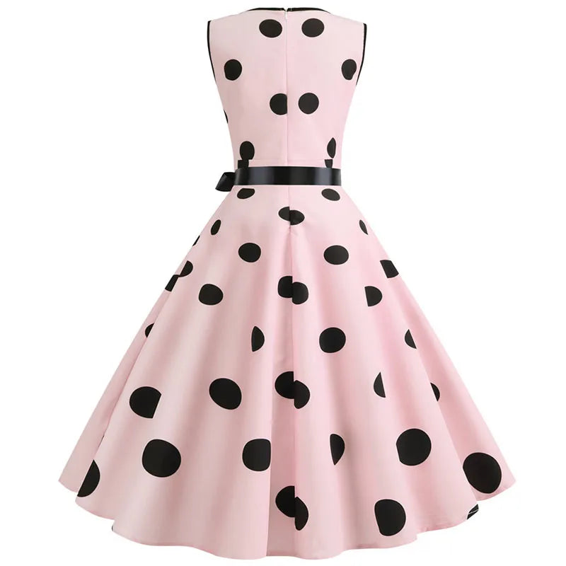 Robe vintage femme à pois – Coupe A-line sans manches