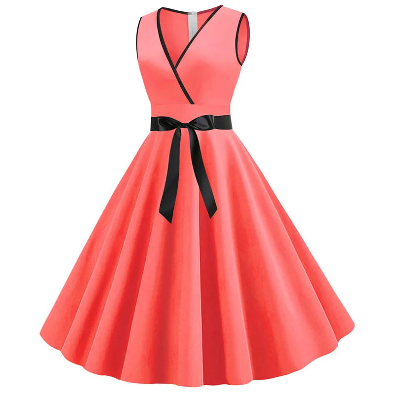 Robe vintage femme à pois – Coupe A-line sans manches