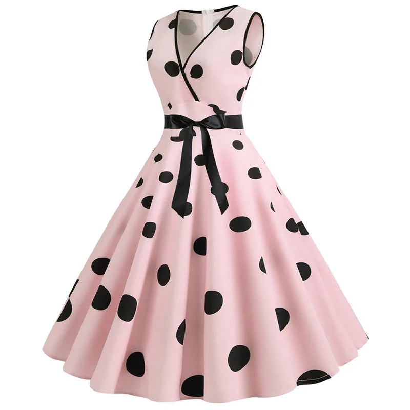 Robe vintage femme à pois – Coupe A-line sans manches